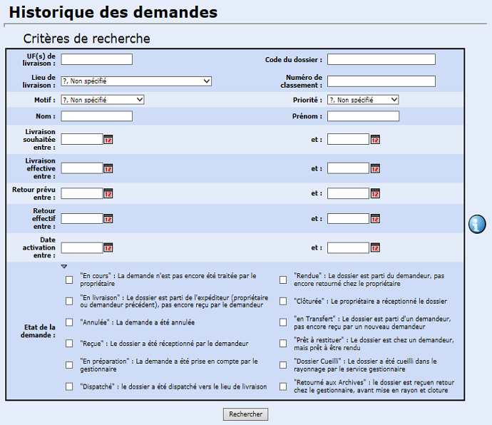 Historique des demandes